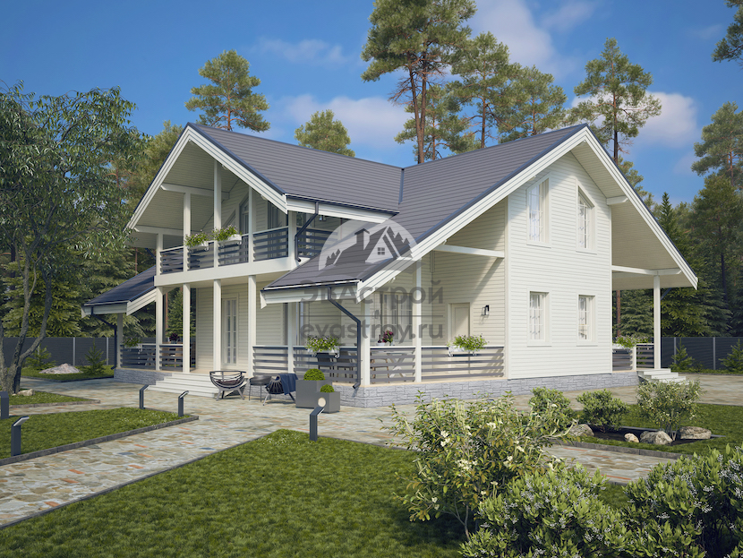  Проект двухэтажного каркасного дома с террасой 106-42