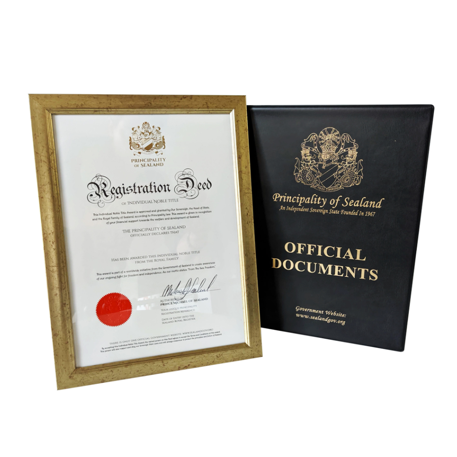 Документ, подтверждающий владение титулом графа/графини княжества Силенд. Цена - 249 долларов 99 центов. (по текущему курсу - 15 тысяч 475 рублей). Картинка взята: https://www.sealandgov.org/shop/become-a-count-or-countess/