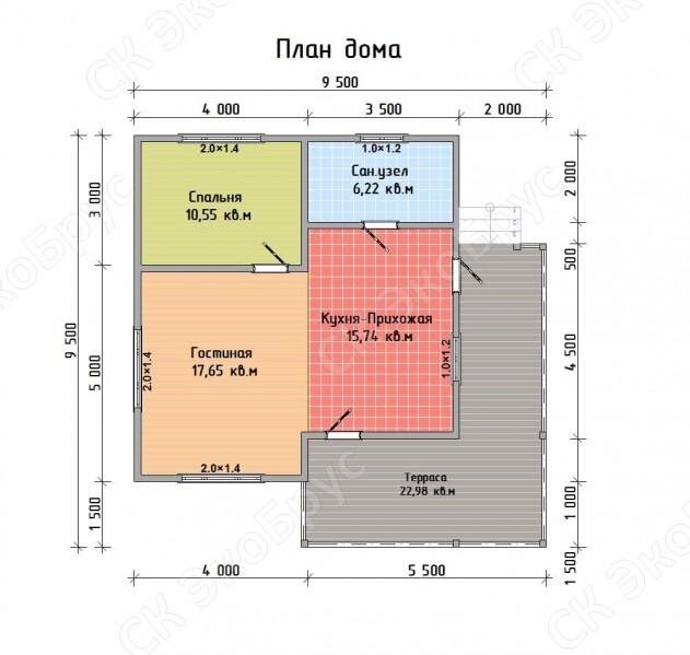 Рисунок 1. Проект одноэтажного каркасного дома Карелия 2020 Д- 24