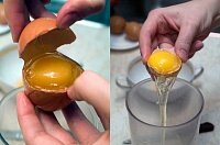 Разбейте яйца и отделите белки от желтков. Нам потребуются только белки.
