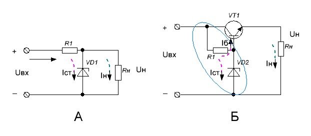 Рис. 1 Схемы параметрических стабилизаторов.