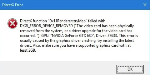 Directx function failed. Error function.