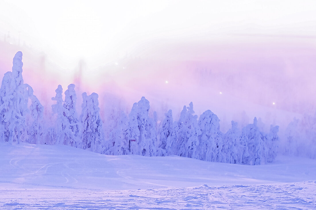 Зимний пейзаж Лапландии, горнолыжный курорт Ruka,