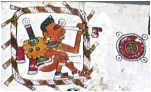 Индейский "астроном" рассматривающий звезду и ее 4 спутника в подзорную трубу. Рисунок из ацтекского кодекса.