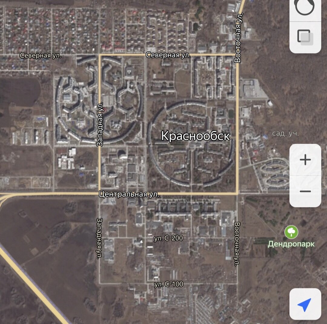 Так выглядит Краснообск на картах со спутника.