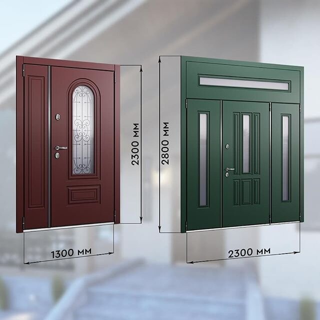 Двустворчатые пулестойкие двери с тонированным стеклопакетом.