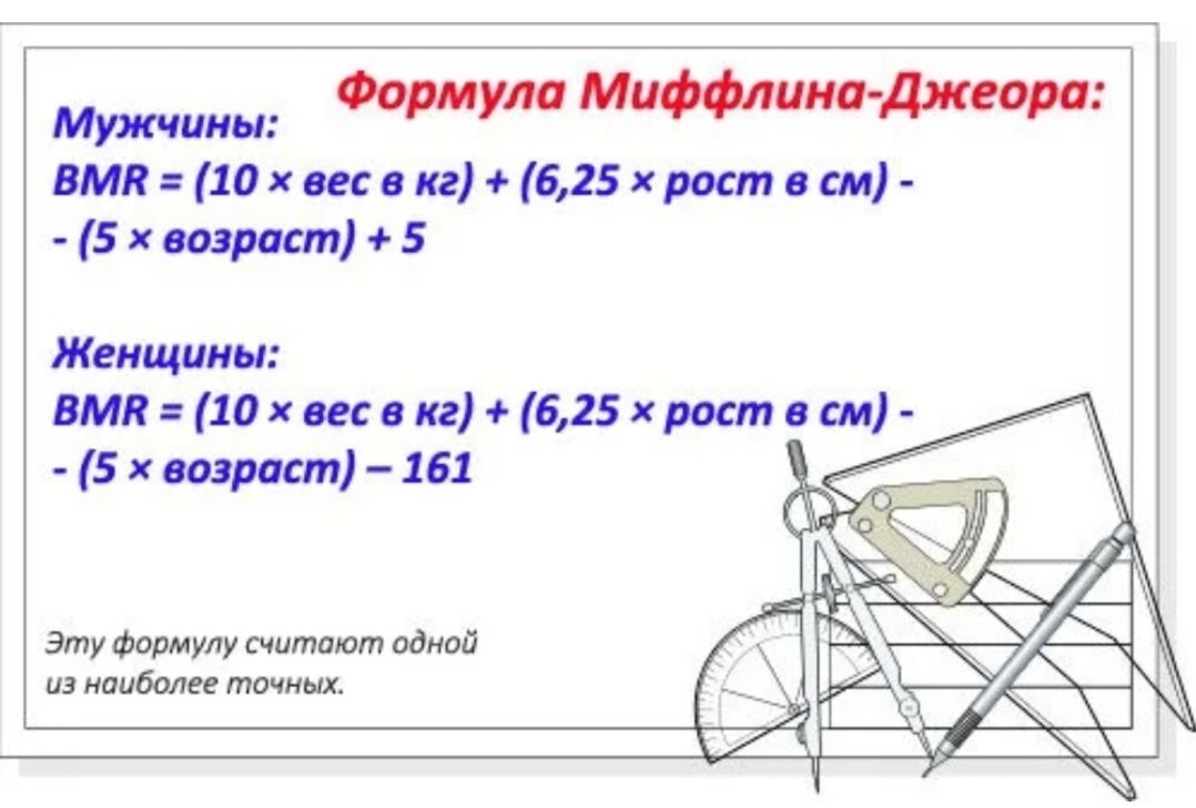 Норма калорий по формуле миффлина сан жеора