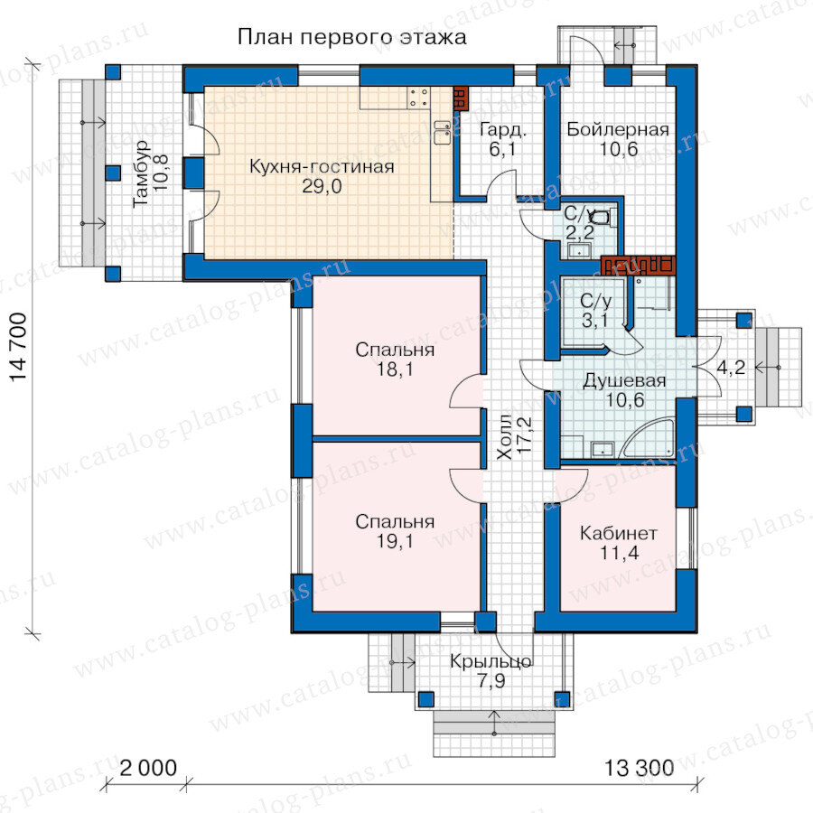 Общая площадь: 127 м² Террасы, балконы: 24,22 м² Габариты: 14.7x13.3 м Высота конька: 5.-2