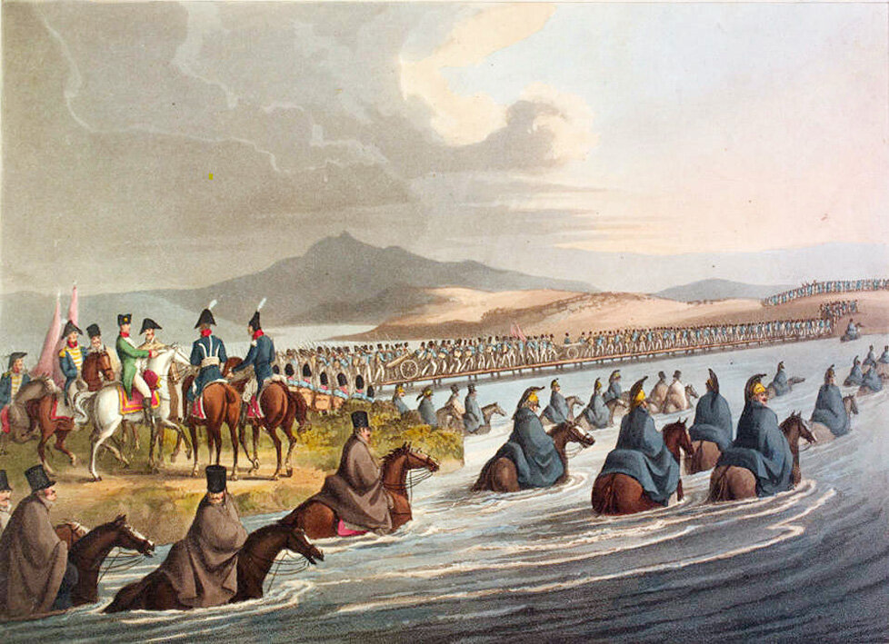 Переход через Неман 12 июня 1812 года. Гравюра. И.С.Клаубер