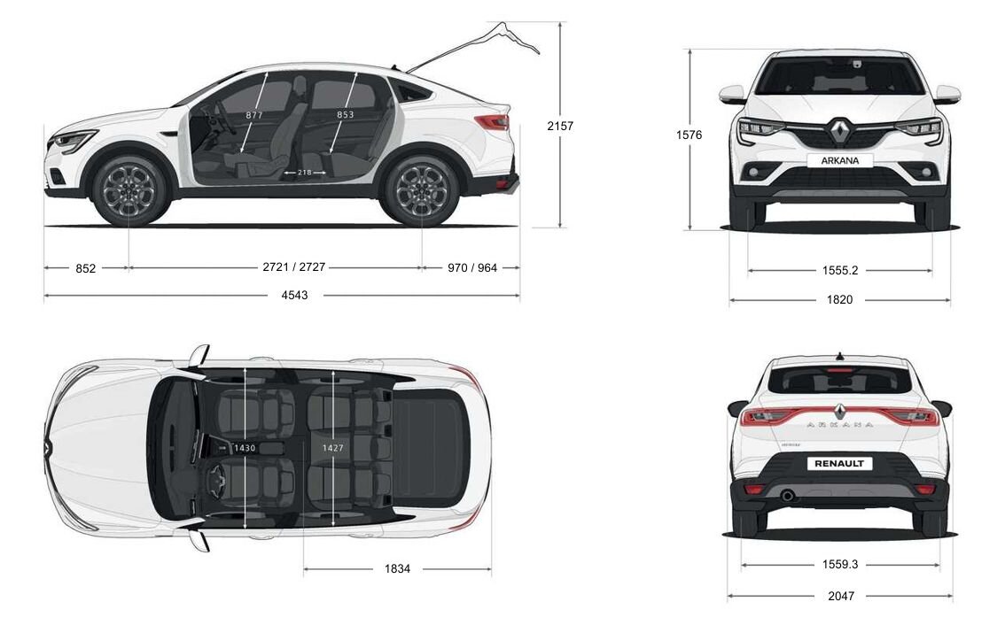 Габаритные размеры Рено Аркана. Салон, объем багажника, кузов | Renault  Arkana | Дзен