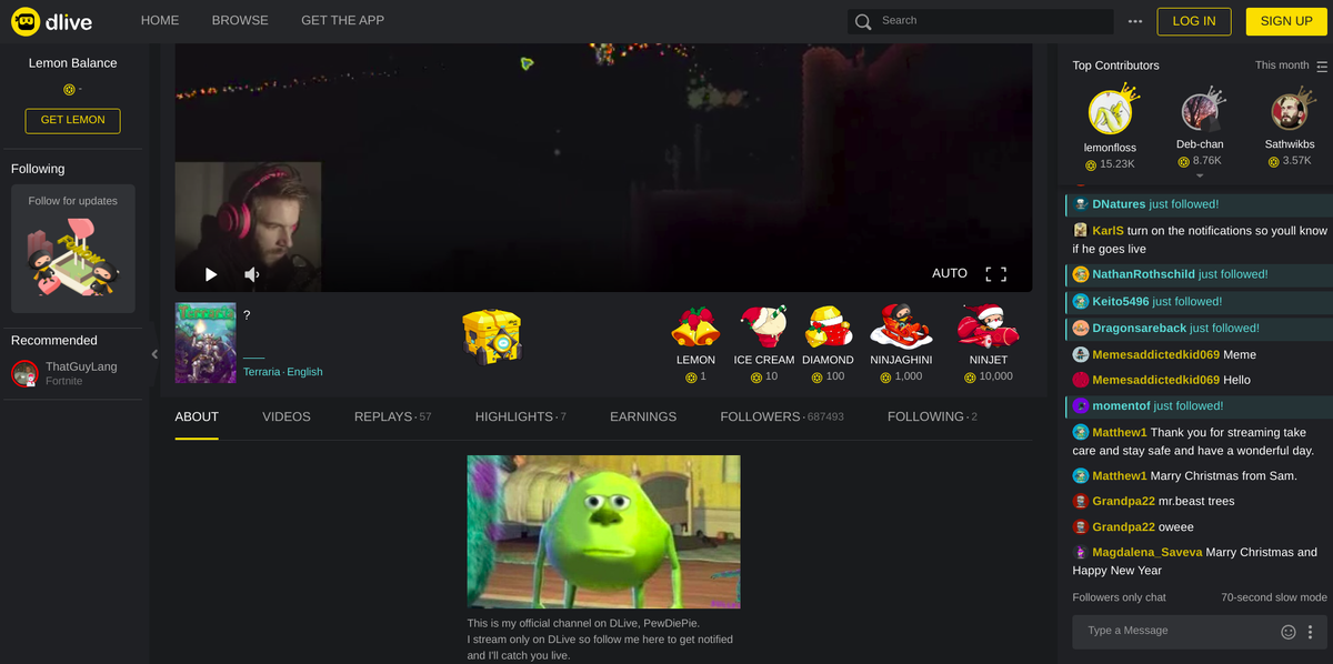 PewDiePie на DLive.tv