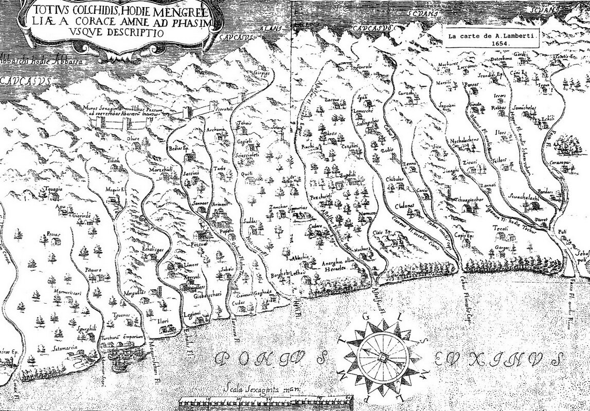 Карта Колхиды, составленная Арканджело Ламберти в первой половине XVII века.