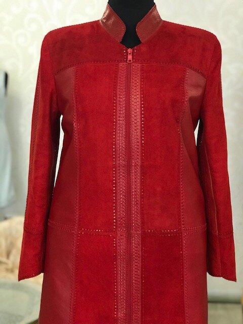 История создания френча из красной замши. Ателье Ирины Берзиной.