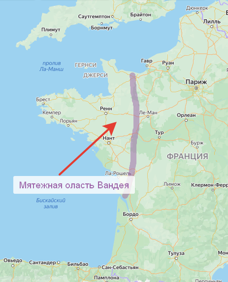 Вандея и соседний полуостров Бретань. Создано на основе Яндекс-Карт