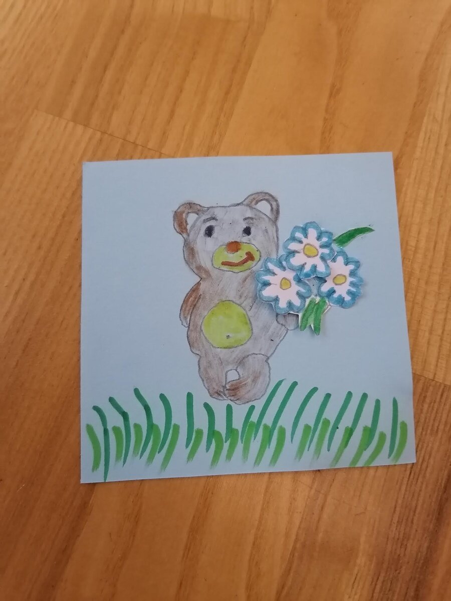 Мишка из цветной бумаги - простая поделка для детей