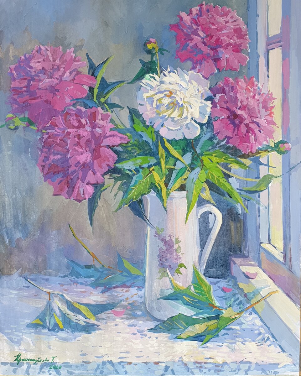 Краснощекова.Т.Пионы.бумага, гуашь 70х50