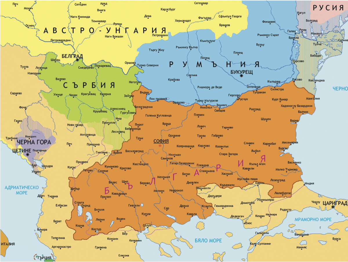 Карта Болгарии согласно Сан-Стефанскому договору