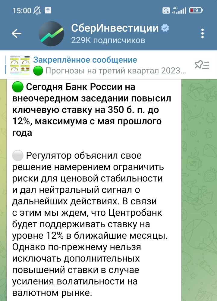 15.08.2023 - повышение ключевой ставки до 12%