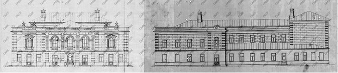 Рис. 3.Чертежи фасадов Народного дома-театра. Автор: инженер Е.Н. Александров. 1900 г. [11]