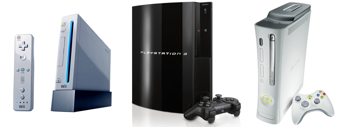 Nintendo  Wii, Sony Playstation 3 и Microsoft Xbox 360. Источник фото: http://static.8gamers.net