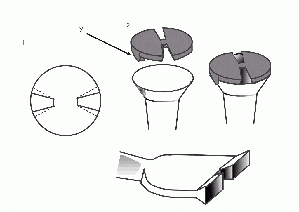 1. Схема головки шурупа. 2. Шуруп с накладной головкой, крепящейся ушками (У). 3. Отвертка.