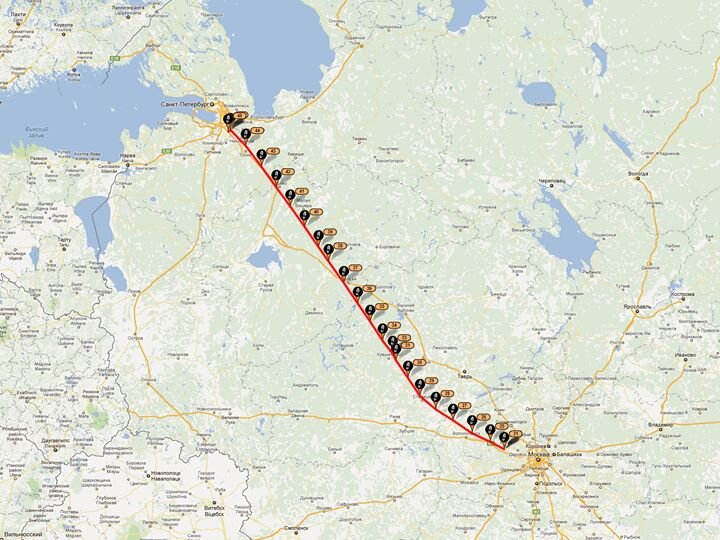 Маршрут Буньково-Ларгус по SPOT-трекеру (обратный точно такой же).