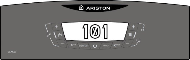 Отображение ошибки 101 на панели управления котлом Ariston