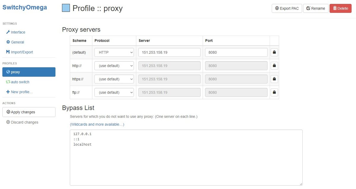 Прописываем прокси сервер