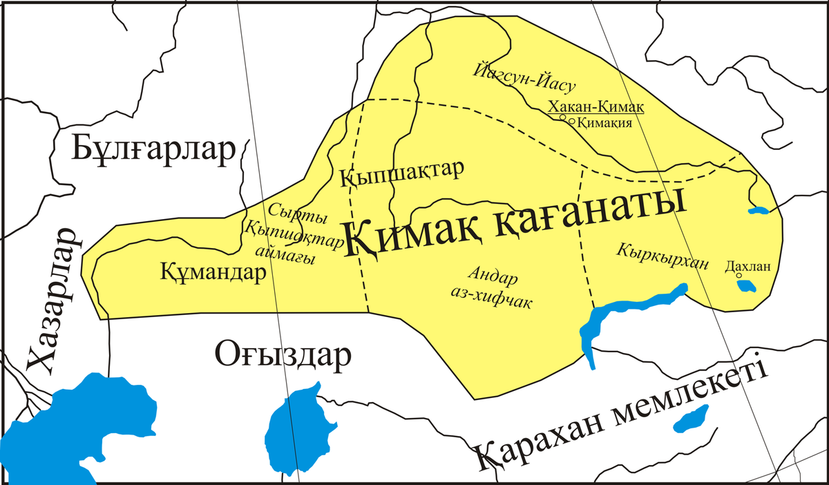 Карта расселения кимаков из учебника истории Казахстана