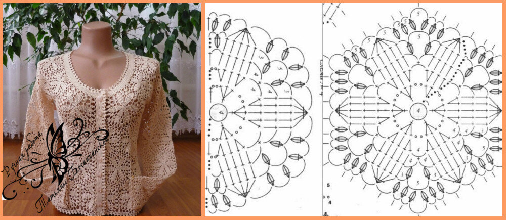 Мотивы крючком со схемами для кофточек для женщин