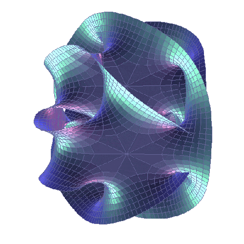 Дополнительные измерения свернуты в неуловимо малые формы пространства-времени. Они называются пространствами Калаби-Яу.