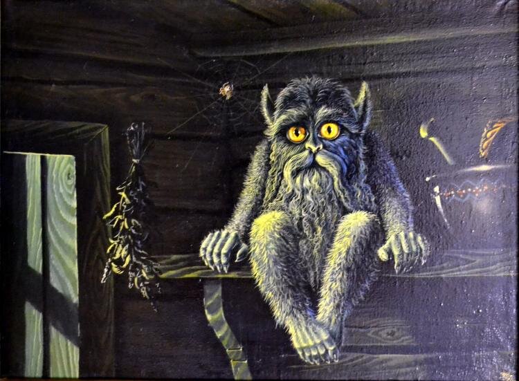 Странная женщина рассказала, что у Домового, которого она видела волосатое лицо, как на картинке. Только ее домовой был одет в фуфайку.