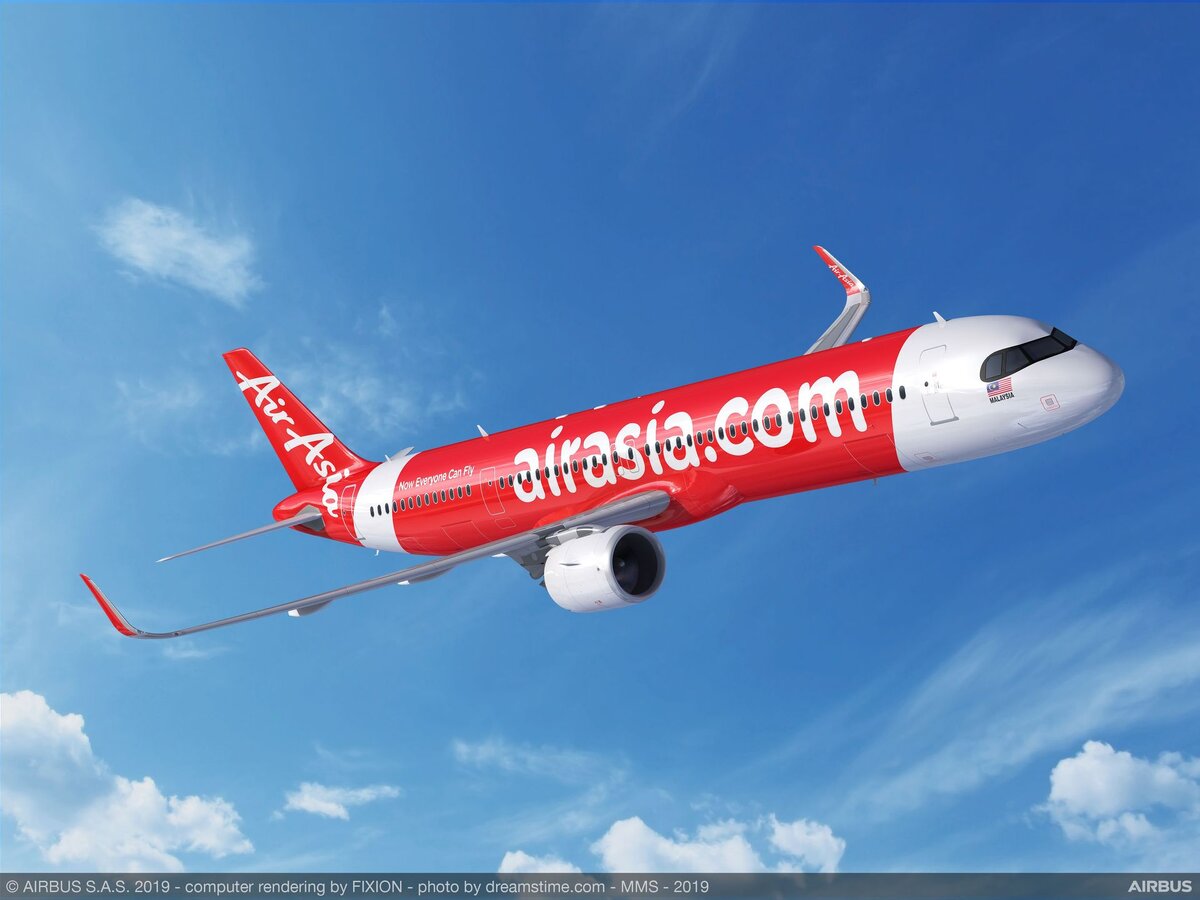 Airbus A321XLR, официальный рендер в ливрее AirAsia