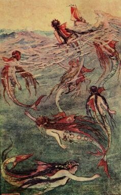 "...и вот, когда начиналась буря и они видели, что корабль обречен на гибель, они подплывали  к нему и нежными голосами пели о чудесах подводного царства и уговаривали моряков не бояться спуститься на дно..."