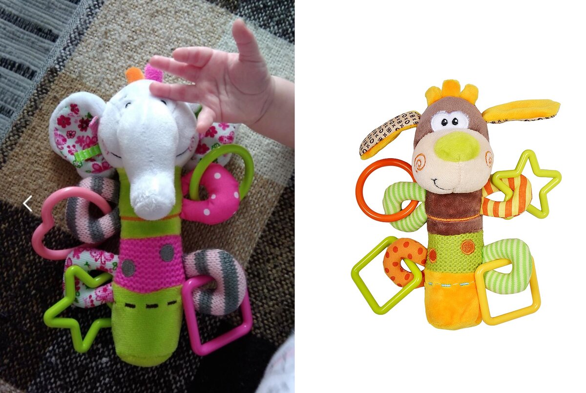 Пищалка с погремушкой "Слоненок Тим и "Песик Том"