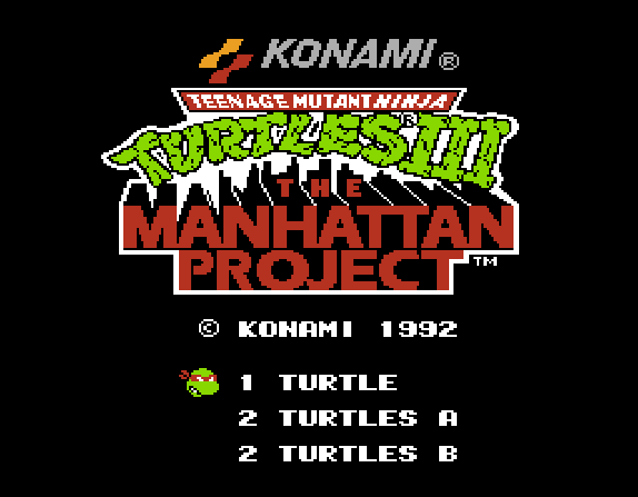 Американский титульник игры «Teenage Mutant Ninja Turtles III: The Manhattan Project»