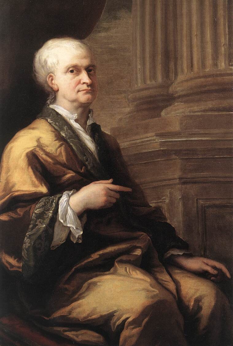 Один из последних портретов Ньютона.  Художник Джеймс Торнхилл. 1712 год