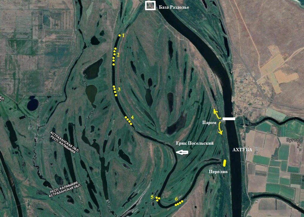 Места для рыбалки в астрахани дикарем карта
