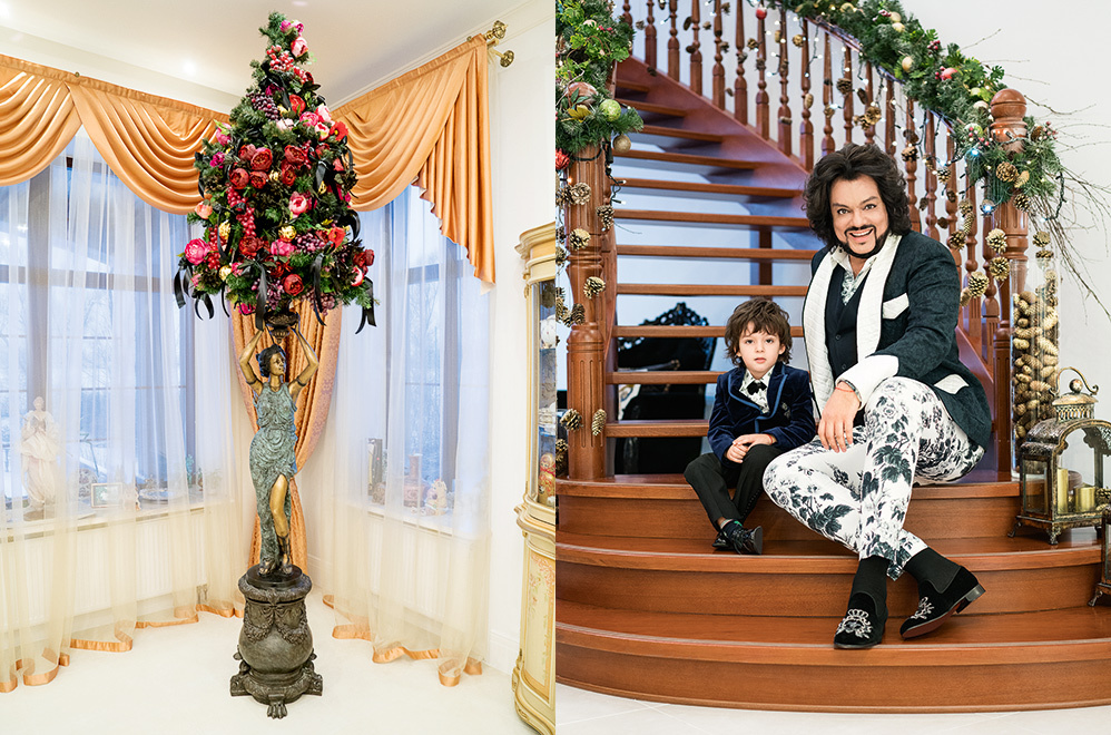 1.Загородный дом Филиппа Киркорова и его детей. Дизайн выполнен в стиле итальянской неоклассики. А какой семейный уют без золота? Конечно, никакой! Стоимость жилья для поп-короля около $12 миллионов. Дом расположен на полуострове в Мякининской пойме Москвы-реки.Площадь квартиры Киркорова в Москве 260 кв.метров, весьма скромные апартаменты, но здесь есть все и все очень дорогое. Например, диван, сделанный из кожи угря от Roberto Cavalli. 2.