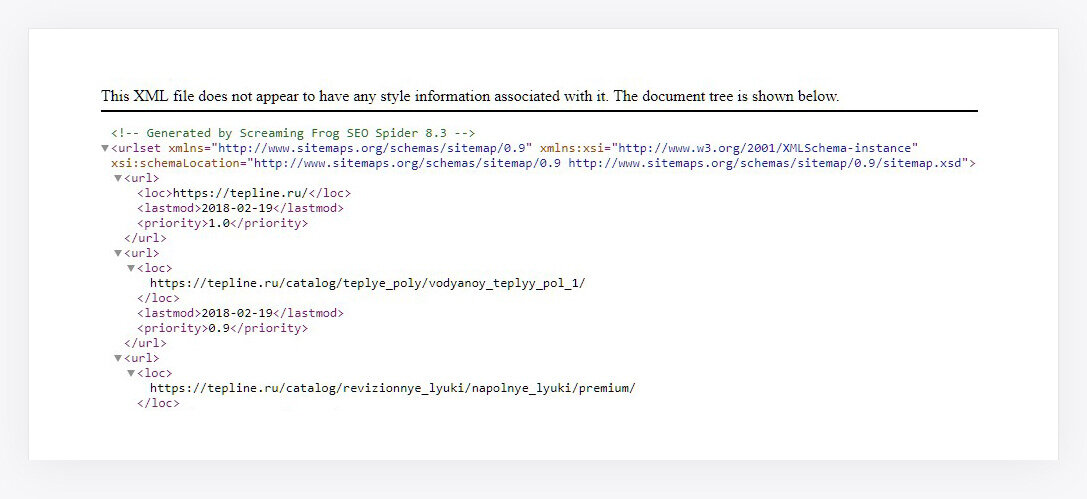 Sitemap.xml домена tepline.ru