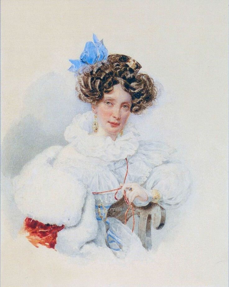 Брюллов Александр Павлович Портрет Е.П.Бакуниной. Картон, акварель. Первая треть XIX в. Государственная Третьяковская галерея.