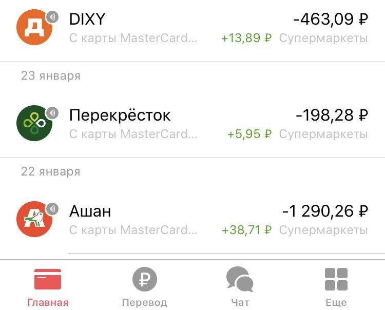 кэшбек по проведенным операциям