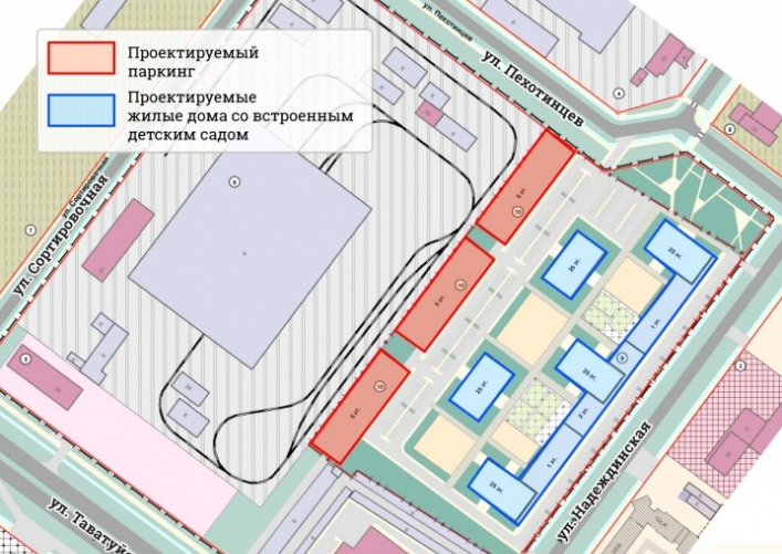 Расположение домов на территории будущей застройки на Сортировке 
