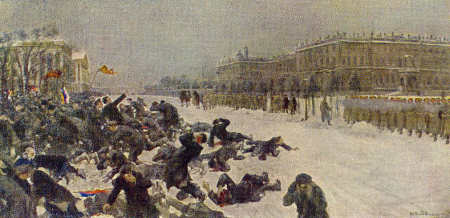 Расстрел народа перед Зимним дворцом 9 января 1905 г. И.А. Владимиров, холст, масло, 1925. Музей В.И. Ленина.