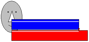 Меловый нос за секунду начертил белую линию на синем сокращенном метровом стержне. А синий стержень за эту же секунду нацарапал линию на красном покоящемся метровом стержне.