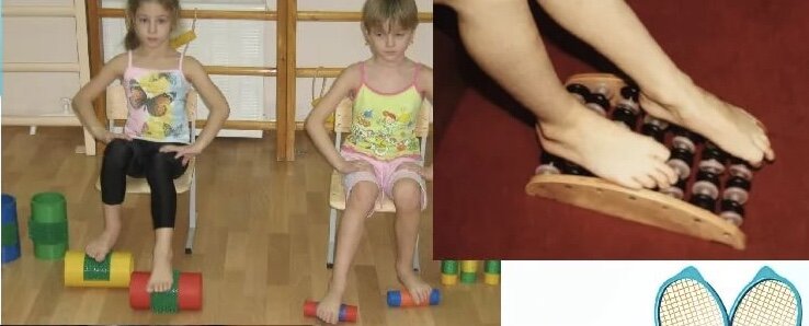 Перекатываем стопами гантели.