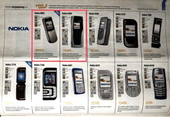 Nokia 8800. Стоимость  49’999 рублей.