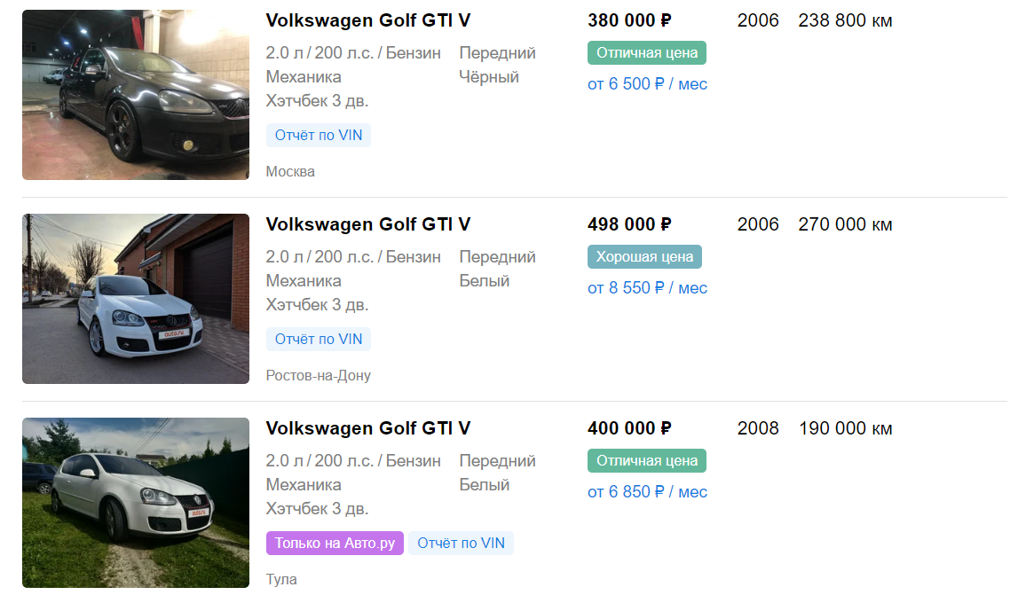 Volkswagen Golf GTI V ( с сайта auto.ru)