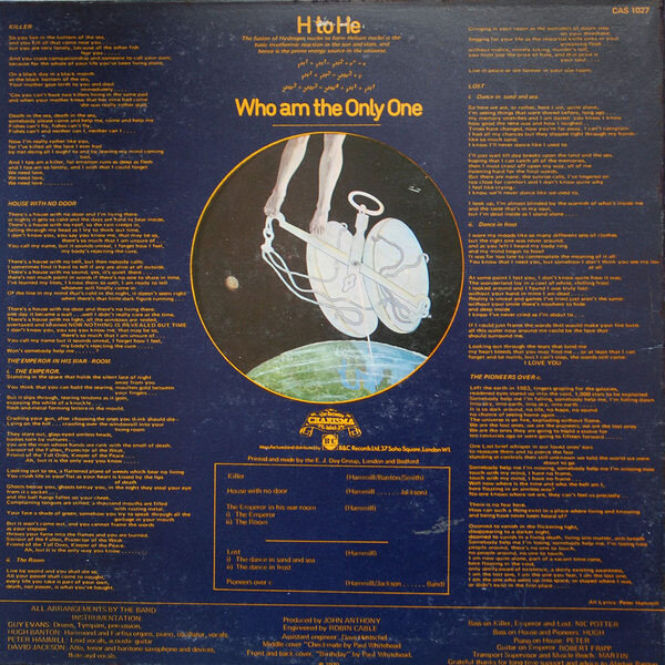 Van Der Graaf Generator "H To He, Who Am The Only One" LP back side