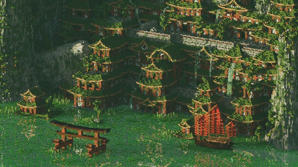 «Я начал с ландшафта,» - говорит ElNakix, - придав ему форму в виде оружия, которое«охватывает храм». Это можно увидеть по тому, как храм расположен между двумя громоздкими скалами. Вместе с густыми зарослями, легко представить, что этого храма может быть невидно на расстоянии, это может привести к его потере в течение нескольких поколений.